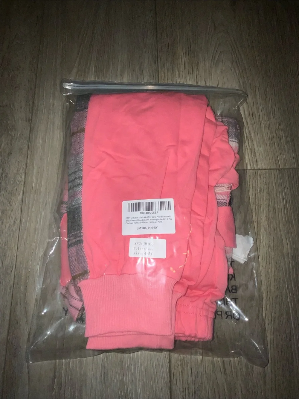 Amazon Kids Two-Piece Pink Plaid Hoodie & Joggers Set